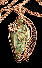 teardrop green jasper with tourmaline bead pendant